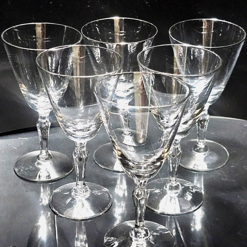 6 Fostoria Engagement Platinum Cocktail Glasses 5.25" vtg silver trim 4oz toasti - Picture 9 of 9